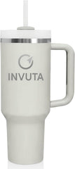 Aurevia 40oz Stainless Steel Tumbler with Handle & Straw – Arctic White, Vacuum Insulated Travel Mug, Leak-Resistant Lid, Cup Holder Friendly, Cold 16H / Hot 12H