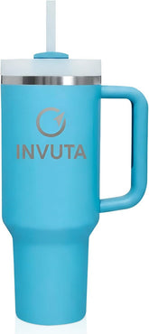 Aurevia 40oz Stainless Steel Tumbler with Handle & Straw – Azure Calm (Blue), Vacuum Insulated Travel Mug, Leak-Resistant Lid, Cup Holder Friendly, Cold 16H / Hot 12H