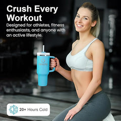 Aurevia 40oz Stainless Steel Tumbler with Handle & Straw – Azure Calm (Blue), Vacuum Insulated Travel Mug, Leak-Resistant Lid, Cup Holder Friendly, Cold 16H / Hot 12H