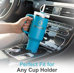 Aurevia 40oz Stainless Steel Tumbler with Handle & Straw – Azure Calm (Blue), Vacuum Insulated Travel Mug, Leak-Resistant Lid, Cup Holder Friendly, Cold 16H / Hot 12H
