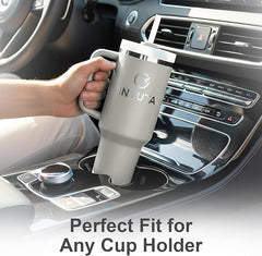 Aurevia 40oz Stainless Steel Tumbler with Handle & Straw – Arctic White, Vacuum Insulated Travel Mug, Leak-Resistant Lid, Cup Holder Friendly, Cold 16H / Hot 12H