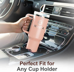 Aurevia 40oz Stainless Steel Tumbler with Handle & Straw – Blush Rose (Pink), Vacuum Insulated Travel Mug, Leak-Resistant Lid, Cup Holder Friendly, Cold 16H / Hot 12H