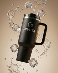 Aurevia 40oz Stainless Steel Tumbler with Handle & Straw – Midnight Noir (Black), Vacuum Insulated Travel Mug, Leak-Resistant Lid, Cup Holder Friendly, Cold 16H / Hot 12H