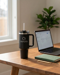 Aurevia 40oz Stainless Steel Tumbler with Handle & Straw – Midnight Noir (Black), Vacuum Insulated Travel Mug, Leak-Resistant Lid, Cup Holder Friendly, Cold 16H / Hot 12H