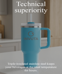 Aurevia 40oz Stainless Steel Tumbler with Handle & Straw – Azure Calm (Blue), Vacuum Insulated Travel Mug, Leak-Resistant Lid, Cup Holder Friendly, Cold 16H / Hot 12H