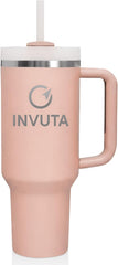 Aurevia 40oz Stainless Steel Tumbler with Handle & Straw – Blush Rose (Pink), Vacuum Insulated Travel Mug, Leak-Resistant Lid, Cup Holder Friendly, Cold 16H / Hot 12H
