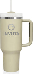 Invuta's Aurevia 40oz Stainless Steel Tumbler with Handle & Straw – Ivory Mist (Cream), Vacuum Insulated Travel Mug, Leak-Resistant Lid, Cup Holder Friendly, Cold 16H / Hot 12H