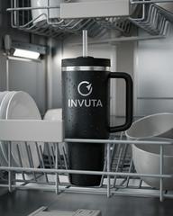 Aurevia 40oz Stainless Steel Tumbler with Handle & Straw – Midnight Noir (Black), Vacuum Insulated Travel Mug, Leak-Resistant Lid, Cup Holder Friendly, Cold 16H / Hot 12H