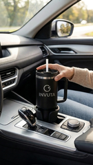 Aurevia 40oz Stainless Steel Tumbler with Handle & Straw – Midnight Noir (Black), Vacuum Insulated Travel Mug, Leak-Resistant Lid, Cup Holder Friendly, Cold 16H / Hot 12H