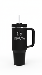 Aurevia 40oz Stainless Steel Tumbler with Handle & Straw – Midnight Noir (Black), Vacuum Insulated Travel Mug, Leak-Resistant Lid, Cup Holder Friendly, Cold 16H / Hot 12H